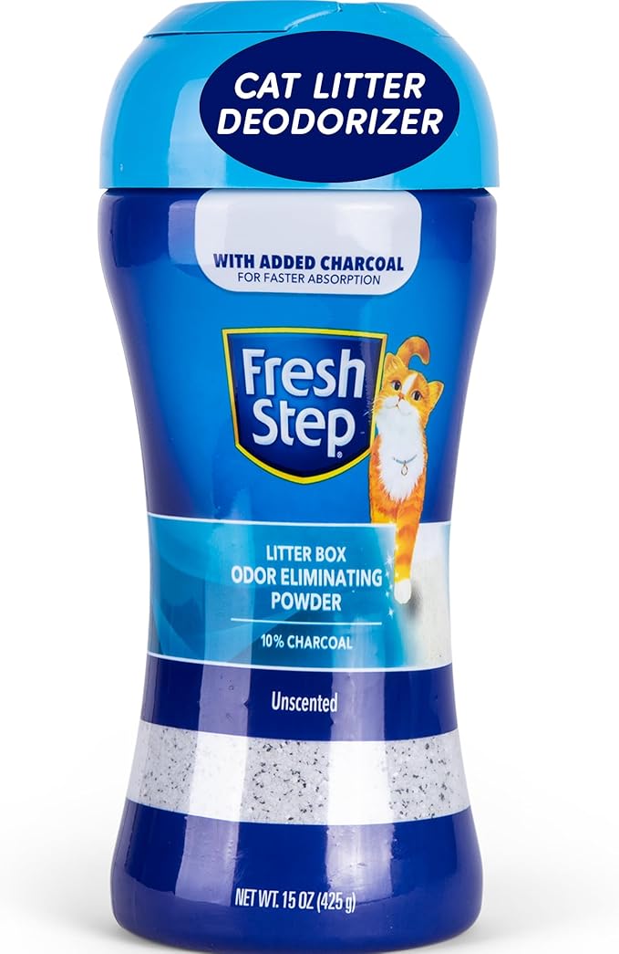 Fresh Step Litter Box Charcoal Odor Eliminator Powder, Cat Litter Deodorizer Additive to Help Absorb and Control Strong Litter Box Odors for Cleaner Smelling Homes, 15 Oz