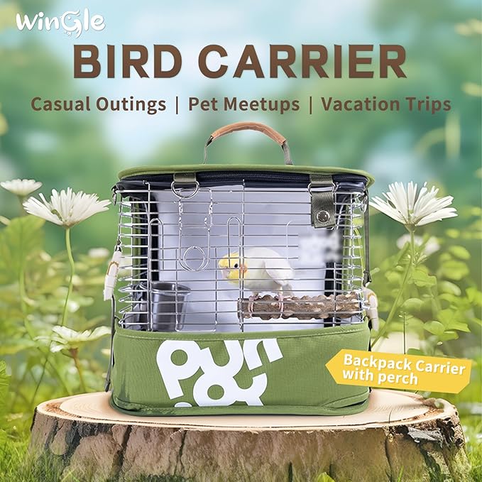 Bird Carrier Travel Cage and Cover 12in Small Bird Cage 4 in 1 Bird Backpack with Perch, Cover Parakeet Cage Durable Stainless Steel Frame Breathable & Portable, for Green Cheek, Cockatiel, Parrot