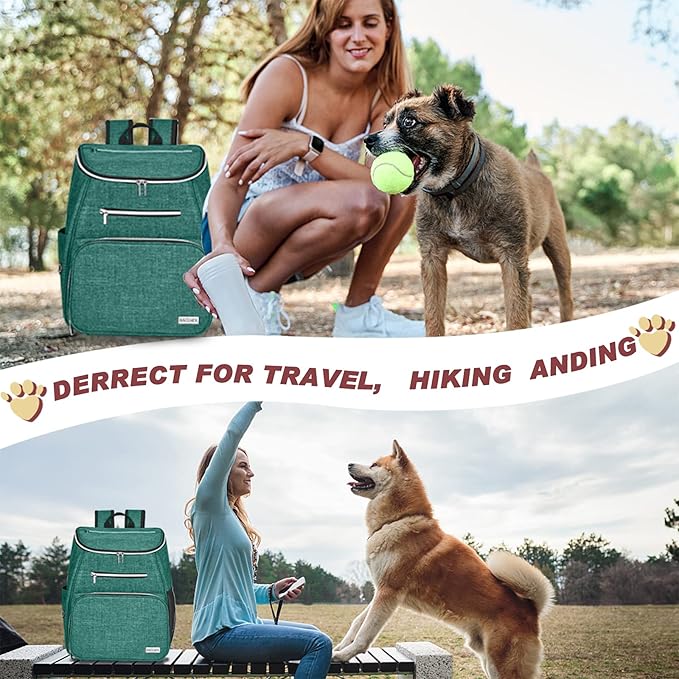 BAGLHER丨Dog Travel Bag Backpack, Airline Approved Pet Supplies Backpack, Dog Travel Bag with 2 Silicone Collapsible Bowls and 2 Food Baskets Green