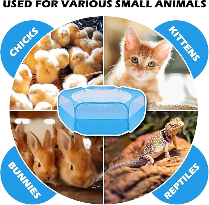 UWE Small Animal Playpen, Chicken Brooder Box with Cover Top, Portable Outdoor Exercise Pet Cage Tent, Waterproof Breathable Pet playpen Indoor for Chick Ktiien Bunny Hamster Guinea Pig, Blue