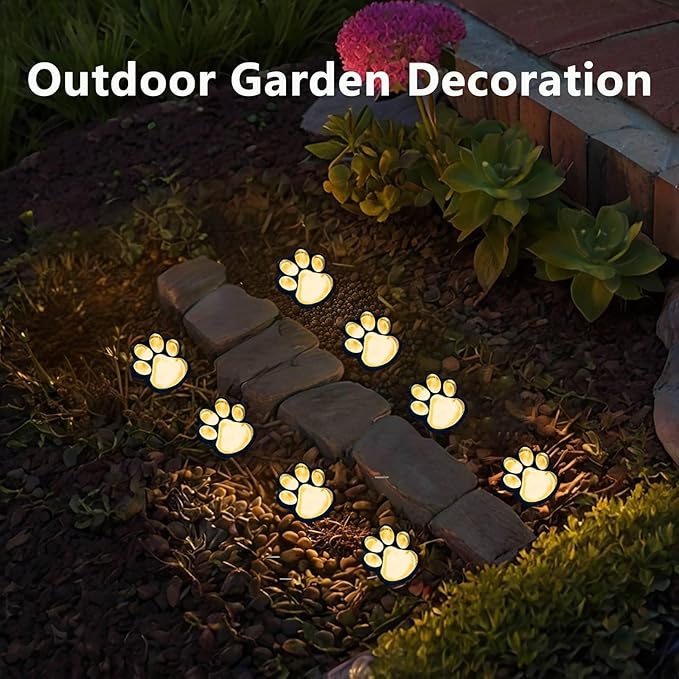 Paw Print Solar Lights - Outdoor Garden Decoration Waterproof, Cat Dog Animal Set (4), Pet Cemetery, Grave Memorial, Gifts for Pet Lovers (Warm White)