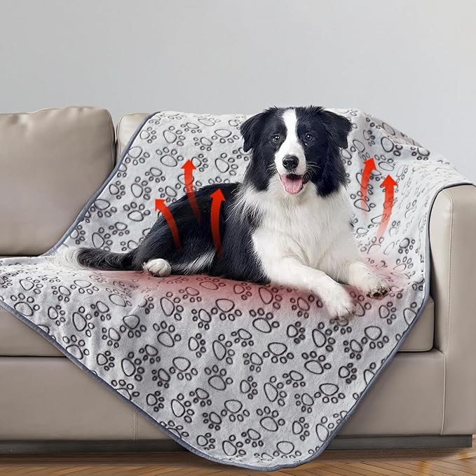 Stuffed Premium Soft Dog Blanket, with Flannel Grey Cute Paw Print, 43 * 66 inches, Self Warming Cat Blanket Puppy Supplies Dog Products Stuff Essentials