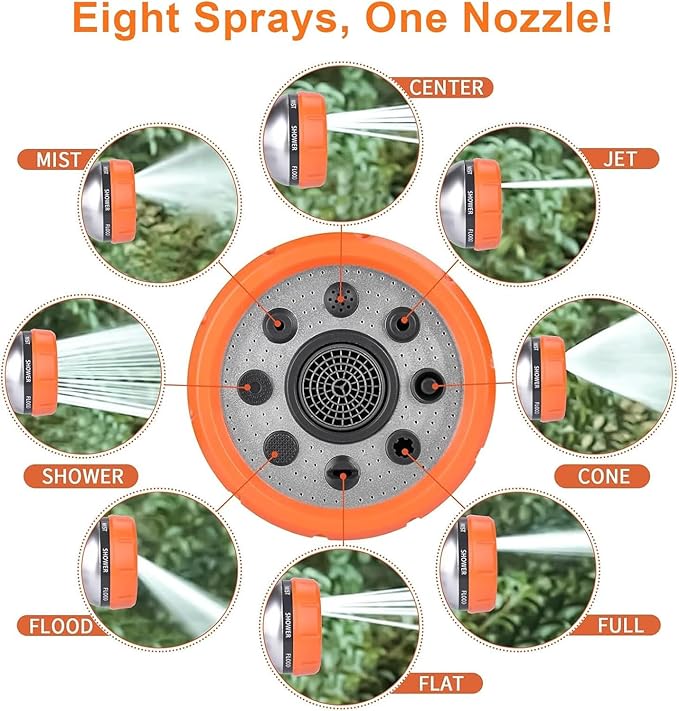 Dog Wash Hose, 8 Way Spray Pattern Garden Hose Nozzle with Soap Dispenser, Dog Wash Supplies with 2 type Dog Bath Brush, 4 extra connectors, Car Washing Mitt