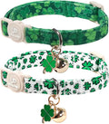 Cat Collar,2Pack St.Patrick's Day Cat Collars Cute Breakaway Kitty Collars,Spring Green Shamrock Cat Collar with Bell, Lucky Clover Kitten Collars with Safety Buckle for Girl & Boy Cats