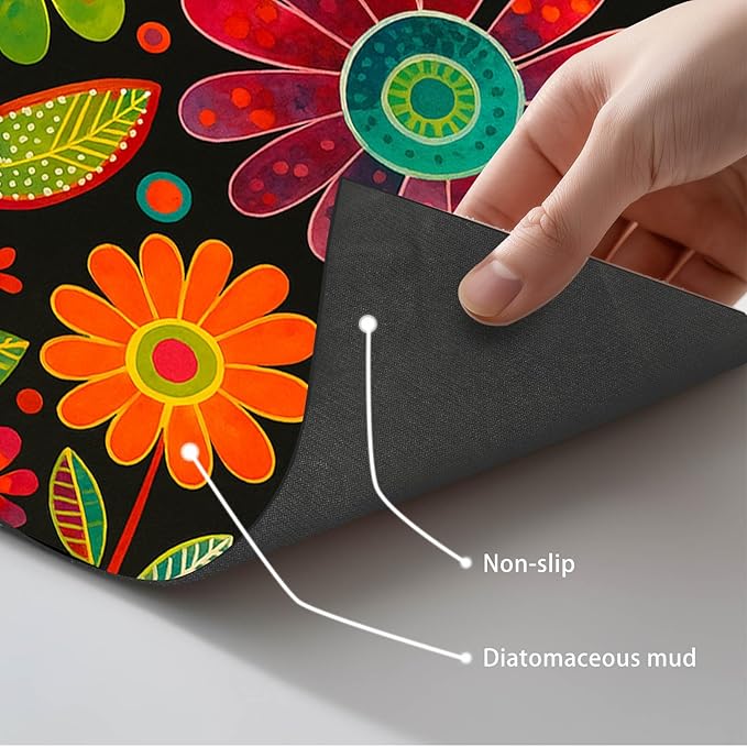 Vibrant Flower Pattern Pet Food Mat Spill-Proof Cat Feeding Mats Non-Slip Mat for Dog Food and Water Bowls Trendy Easy Clean Fast Dry Cat Food Mats for Indoor Cats 20" x 12"