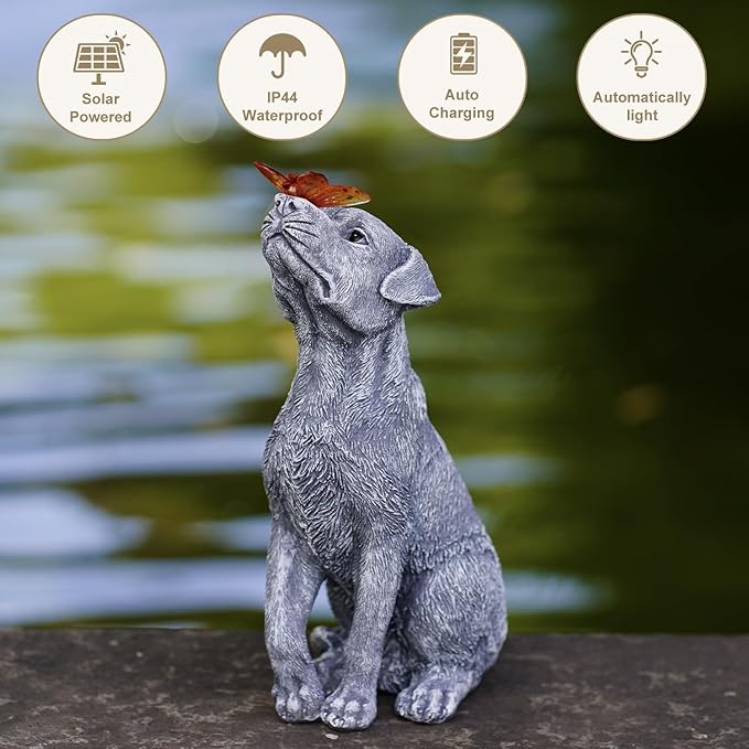 Garden Statue Dog Figurine Decor – Outdoor Decoration with Butterfly for Garden Yard Lawn Home Decor Outside : Mothers Day Memorial Gifts for Women Mom Grandma