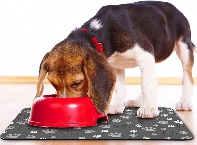 Dog Food Mat, Absorbent Water Bowl Mats Cat Pet Feeding Placemats Dark Gray 12 * 20 inch