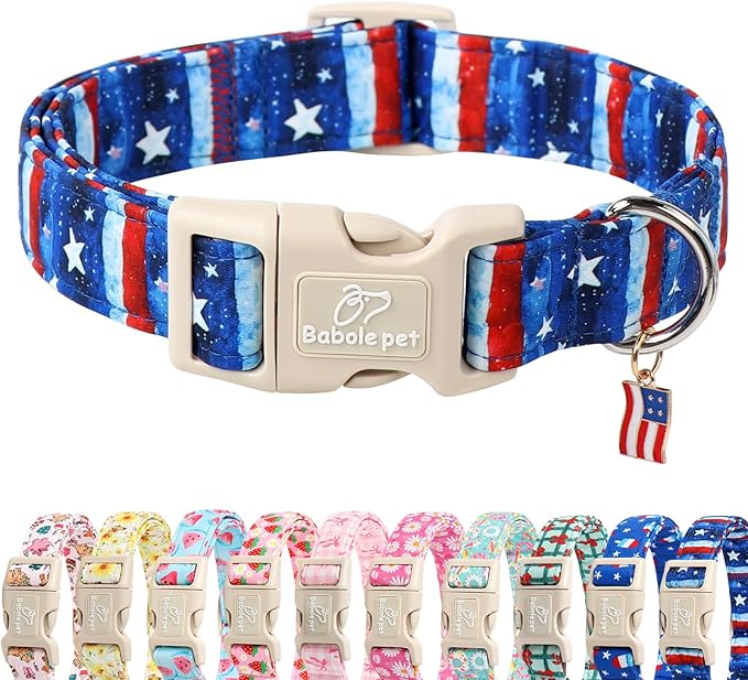 4th of July Dog Collar, Stars & Stripes Patriotic Dog Collars for Medium Dogs, Adjustable Lightweight Quick-Release Buckle Collar for Boy&Girl Dogs M