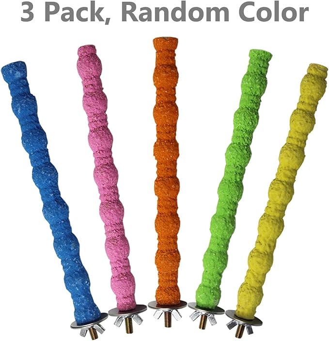 kathson 3PCS Bird Perch Parrot Stand Cage Accessories Natural Wooden Stick Paw Grinding Rough-surfaced Chew Toy for Cockatiels Cockatoo Lorikeet Conure Parakeet (Random Color,7.87inch)