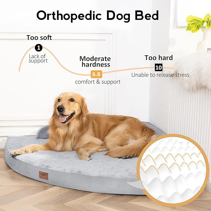 Large Orthopedic Dog Bed with Sides XXXL Dog Beds with Removable Washable Cover Non-Slip Waterproof Pet Bed for Extra Large Dogs - Grey XXXL