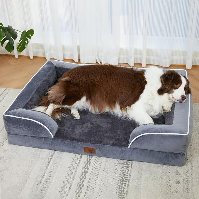 Comfort Expression Orthopedic Dog Bed for Extra Large Dogs 53x42 Inch, Waterproof Egg Crate Foam XXL Pet Bed with Removable Bolsters, Dog Couch with Washable Cover & Non-Slip Bottom, Dark Grey