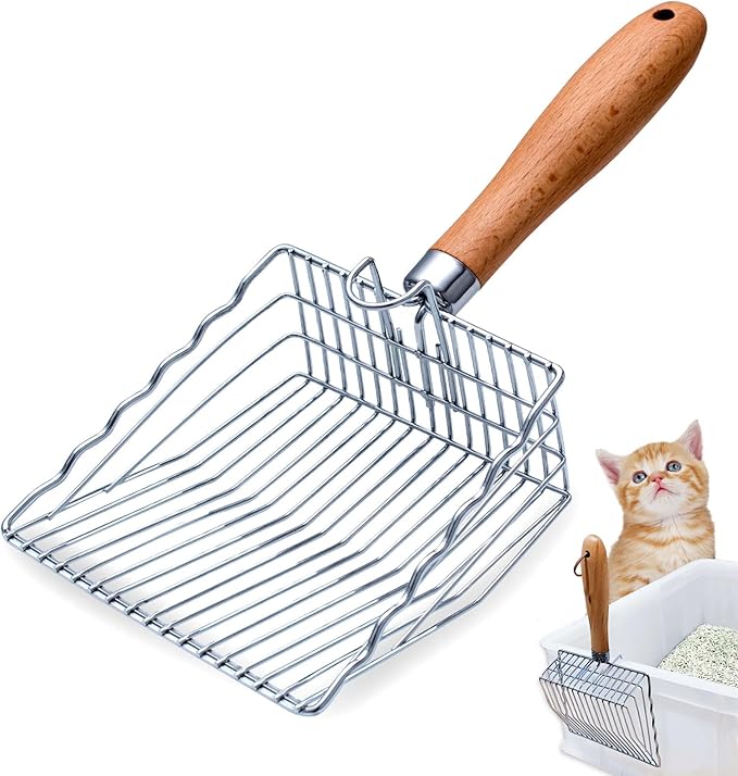 Cat Litter Scoop with Hook and Hole, Stainless Steel for Easy Clean, Premium Kitty Shovel Metal, Sifter Scooper, Durable, Heavy Duty, Not Smelly, for Litter Box (Only Scoop)