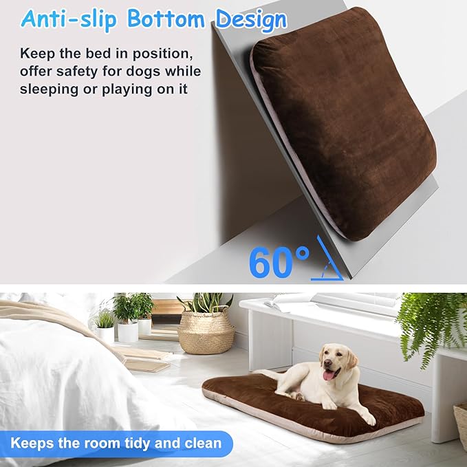 Magic Dog Super Soft Large Dog Bed Orthopedic Pet Beds 39 Inch Washable Anti Slip Dog Sleeping Mattress with Removable Cover, Dark Brown L