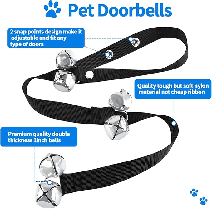 2 Pack Dog Doorbells, Pet Training Bells for Go Outside Potty Training and Communication Device Large Loud Dog Bell Cat Puppy Interactive Toys Adjustable Strap Door Bell