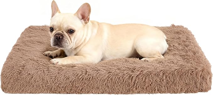 Fluffy Orthopedic Dog Beds for Small Dogs with Washable Removable Cover Dog Crate Bed Egg Crate Foam Support Plush Pet Pad Mat with Anti-Slip Bottom (30 * 20,Khaki)