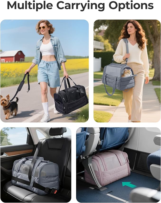 BAGSMART Cat Carrier: Soft-Sided Pet Carrier for Small Medium Cats Dogs Puppy Quilted Collapsible Puffy Travel Bag Up to 20 Lbs Pink