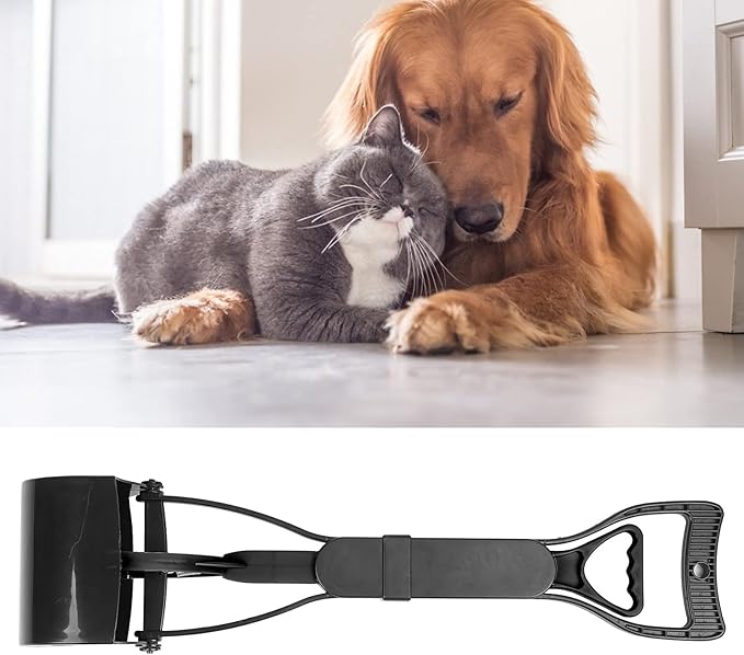 Pet Pooper Scooper, Long Handle Folding Poop Scoop, Stable Jaw Scoop Easy for Small Pet Poop, Pick Up Animal Waste Dog Puppy Cat Waste Picker Cleaning Tools Outdoor Dog Pooper Scooper(All Black)