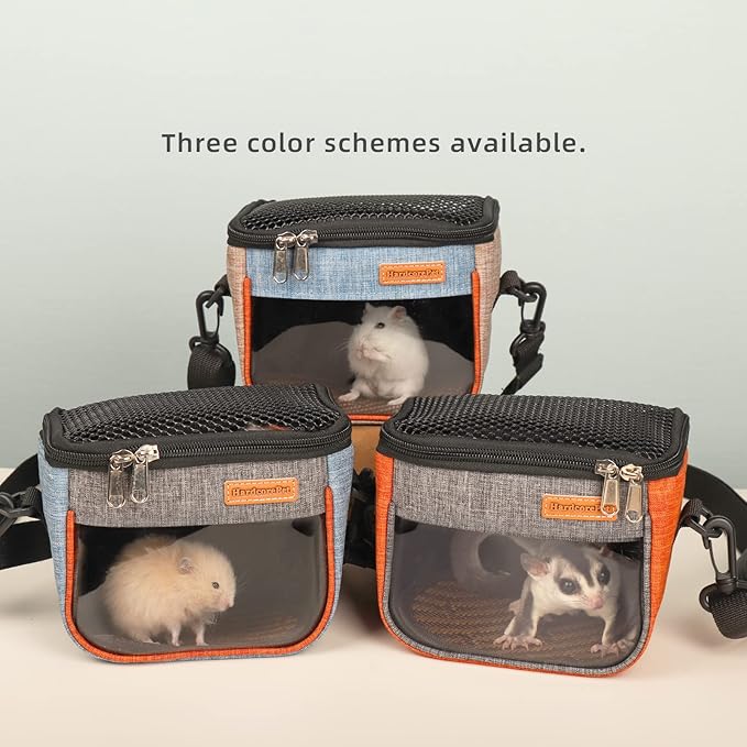 Small Pet Carrier Bag, Breathable & Portable – Small Animal Travel Bag with Detachable Strap Zipper for Sugar Glider, Hamster, Rat，Gerbils (Orange)
