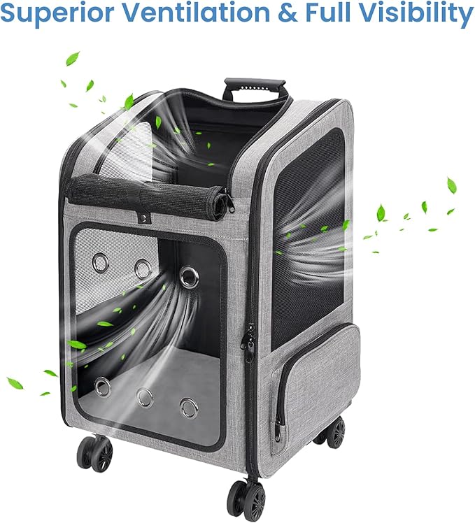 Extra Large Pet Carrier Backpack with Wheels Cats Under 30 Lbs, for Dogs Puppies Rabbits Other Animals Under 25 Lbs, Great for Travel/Hiking/Outdoor Use