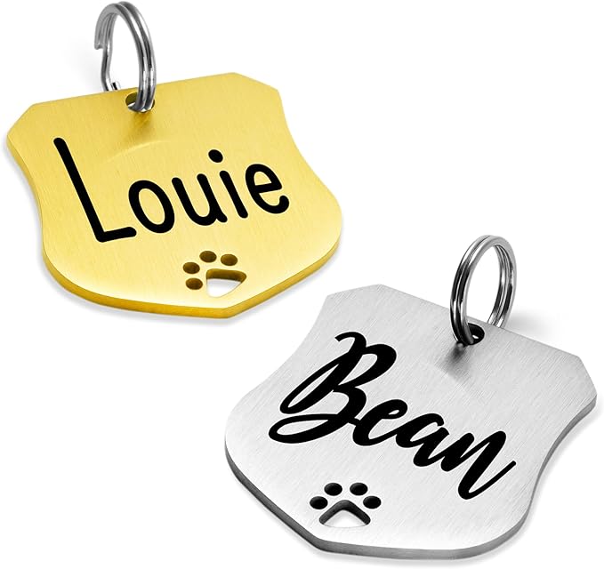 Ultra Joys Dog Tags Personalized for Pets - Hollow Paw Custom Pet ID Tag - Engraved Dog Tag for Small, Large Dogs - Large Badge in Gold