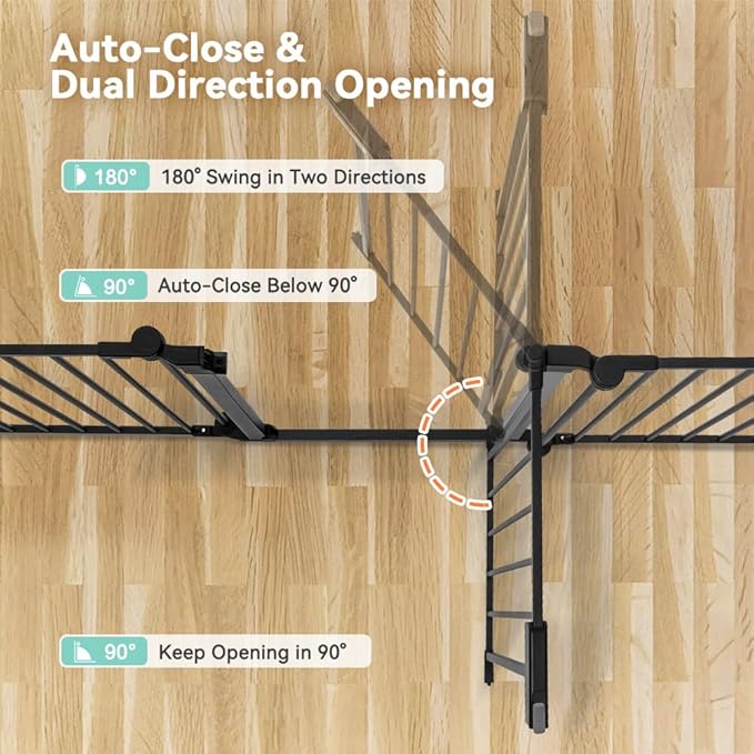 COMOMY 127.8" Extra Wide Baby Gate, Dog Gate for House Stairs Doorways Fireplace, Auto Close Pet Gate with Door Walk Through, 5 Metal Panels, Hardware Mounted Baby Fence Indoor Outdoor(30" Tall,Black)
