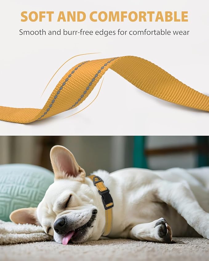 Joytale Small Dog Collar, Reflective and Adjustable Nylon Collar with Quick-Release Buckle, Lightweight No-Choke Design for Small Dogs, Khaki, 3/4" Width