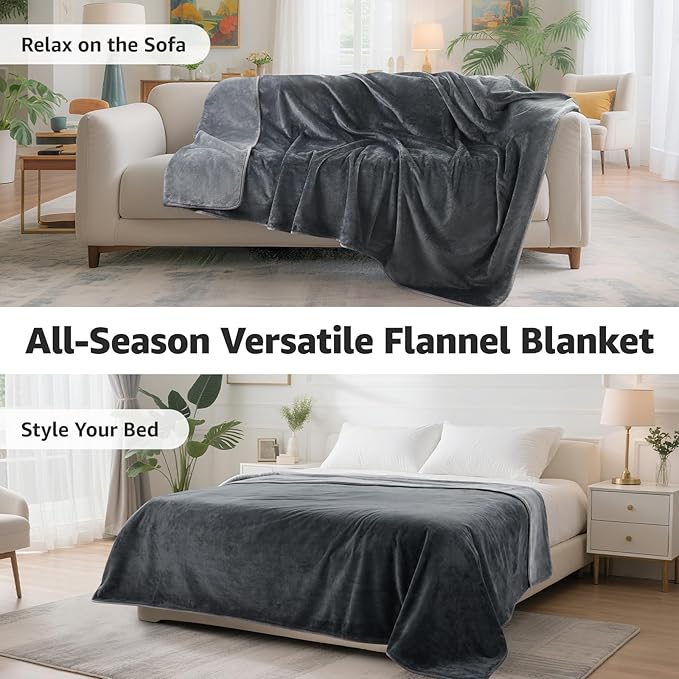 LOOBANI Waterproof Blanket for Bed: Reversible Soft Flannel King Size Bed Blanket 85" x 108", Waterproof Dog Blankets for Large Dogs, Spill-Proof Cover for Furniture Protection, Movie Time, Grey