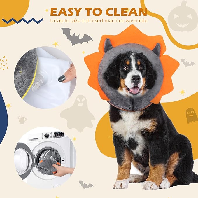 IEUUMLER Inflatable Recovery Dog Collar, Protective Donut Cone, Adjustable Soft Collar for Dog and Cat After Surgery Prevent from Biting & Scratching EU002 - Grey Demon M