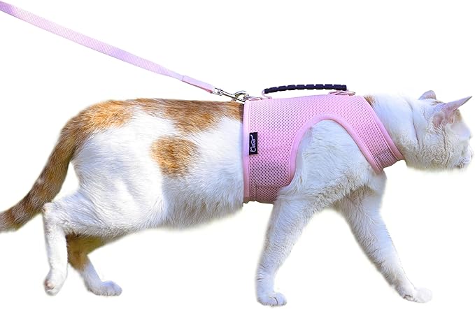 Cat Harness and Leash for Walking Escape Proof Breathable Mesh Fabric, Solid Pink, XX-Large, Adjustable Cat Walking Jackets with Handle, Padded Stylish Cat Vest