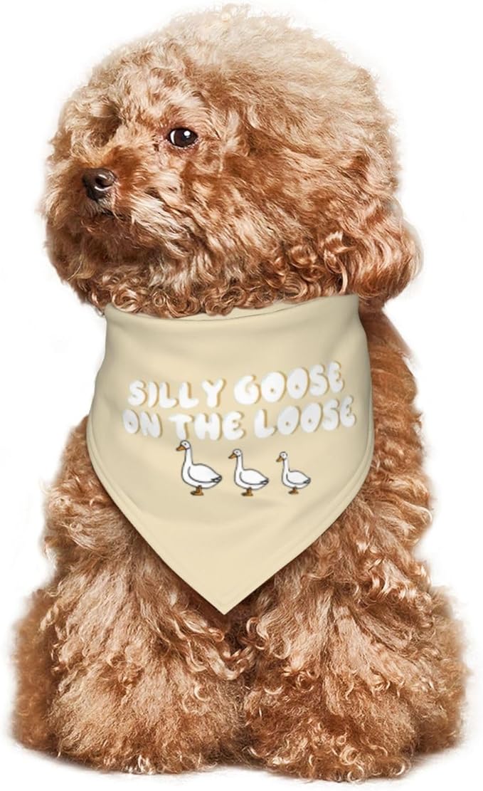 Silly Goose on The Loose Triangle Dog Bandana,Summer Bandana Funny Triangle Dogs Scarf Handkerchief Soft Adjustable Puppy Bandanas (Khaki)