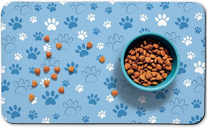 Dog Food Mat, Absorbent Water Bowl Mats Cat Pet Feeding Placemats Blue 16 * 24 inch