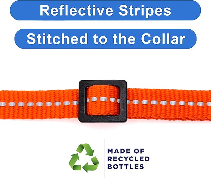 Pawtitas Recycled Orange Reflective Cat Collar – Eco-Friendly Breakaway Safety Buckle, Adjustable Kitten & Adult Collar with Removable Bell and High-Visibility Strap