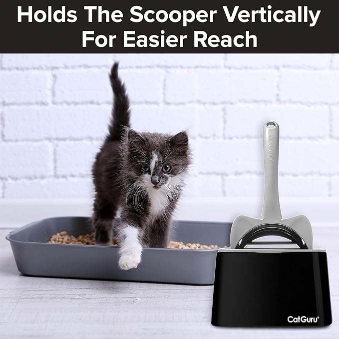 CatGuru Premium Cat Litter Scoop Holder – Heavy-Duty Scooper Storage Caddy, Scoop Stand for Kitty Litter Box, Fits Most Cat Litter Scoops (Black)