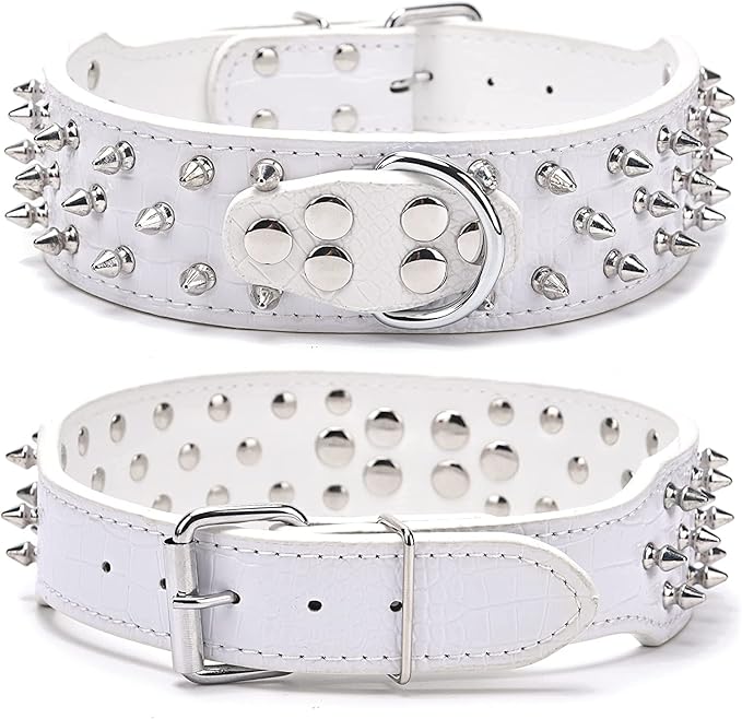 Serijoars Spiked Studded Dog Collar, PU Leather Dog Collar, Adjustable Pet Collars for Medium or Large Breed Pet (M, Leopard1)