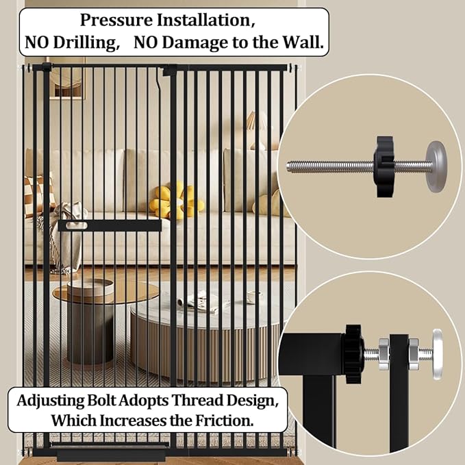 WAOWAO 71" Extra Tall Cat Pet Gate 29.92-37.79" Wide Pressure Mounted Walk Through Swing Auto Close Safety Black Metal Dog Pet Puppy Cat for Indoor Stairs,Doorways