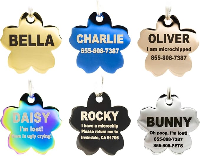 Engraved Dog Tags Personalized - Stainless Steel Engraved Dog Cat ID Tags Front & Back up to 8 Lines of Text Color Plating Gold, Rose Gold, Blue, Black, Nebula by PetANTastic