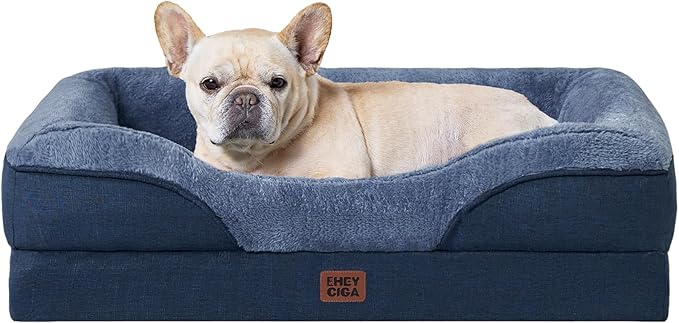EHEYCIGA Orthopedic Dog Bed for Medium Dog, 30x20x6.5 Inch Memory Foam Dog Couch Bed with Sides, Waterproof Liner & Washable Removable Cover, Bolster Pet Sofa, Navy