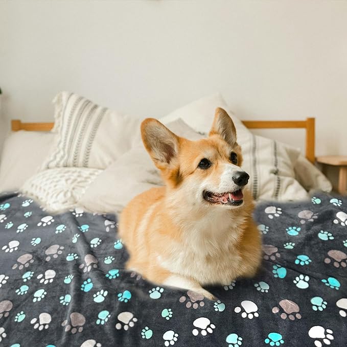 Dog Blankets for Large Dogs, 3 Pcs Dog Blanket Washable, Soft Fluffy Flannel Pet Blanket Mat Cover for Bed Couch, Cute Print Puppy Blanket 60" x 50"