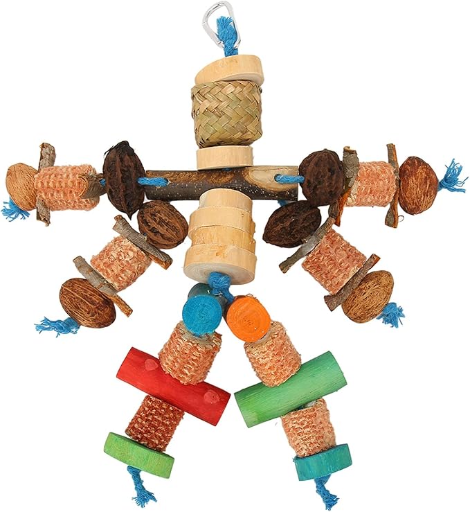 Parrot Chew Toy, Wood, Corn Cob and Nut, Non Edible Coloring, Beak Health, Foraging Toy for Macaws, Conures, Amazons