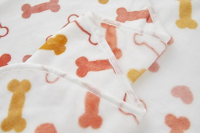 Allisandro Luxurious Dog Blanket, 350 GSM Super Fuzzy Microplush Fleece Pet Blankets for Small Medium Large Dogs and Cats, White Bone, 64 × 40 Inches