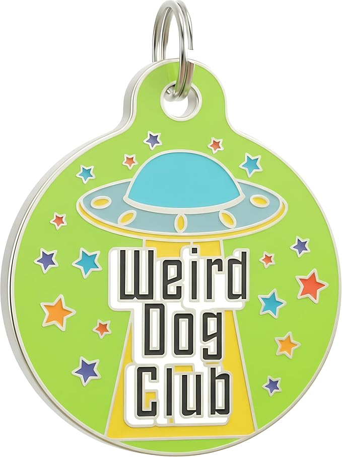 Bad Tags Personalized Dog and Cat ID Tags in 25+ Designs and 2 Sizes - 5 Lines of Custom Engraved Text - Funny Cute Personalized Pet Tags (Weird Dog Club, Small (1 inch))