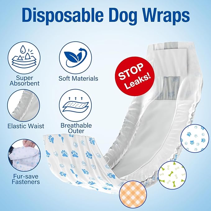 Pet Soft Disposable Male Dog Wraps - Dog Diapers for Male Dogs, Puppy Diapers 48pcs Medium