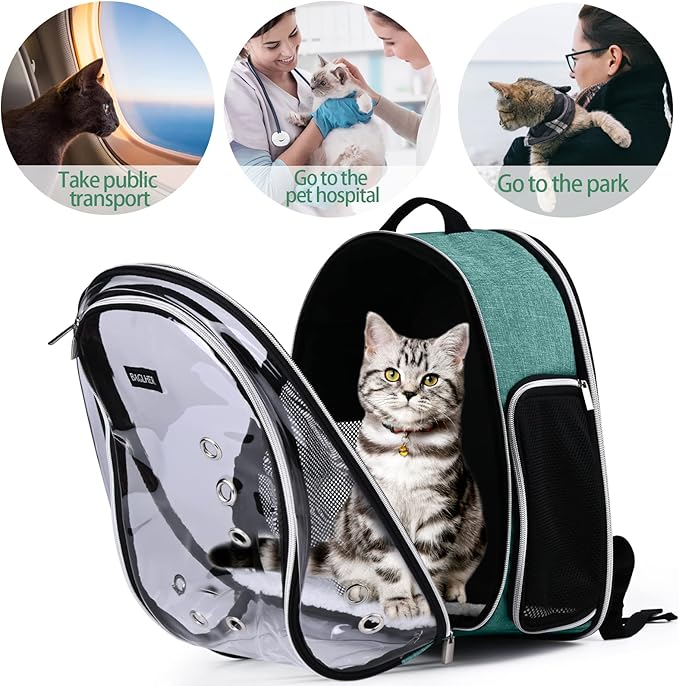 BAGLHER Cat Carrier Backpack Bubble - Fit Up to 18 Lbs - Airline-Approved Dog Backpack Carrier for Small Pets Puppies Dogs Bunny, Space Capsule Dog Carrier Backpack for Travel Outdoor Hiking, Green