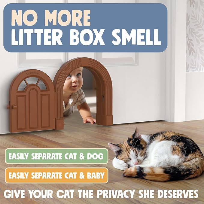 Purrfect Portal Meow Manor® XL Interior Cat Door – No-Flap Pet Door for Interior Doors, Easy DIY Installation, Cat Door for Cats up to 30 lbs, Brown