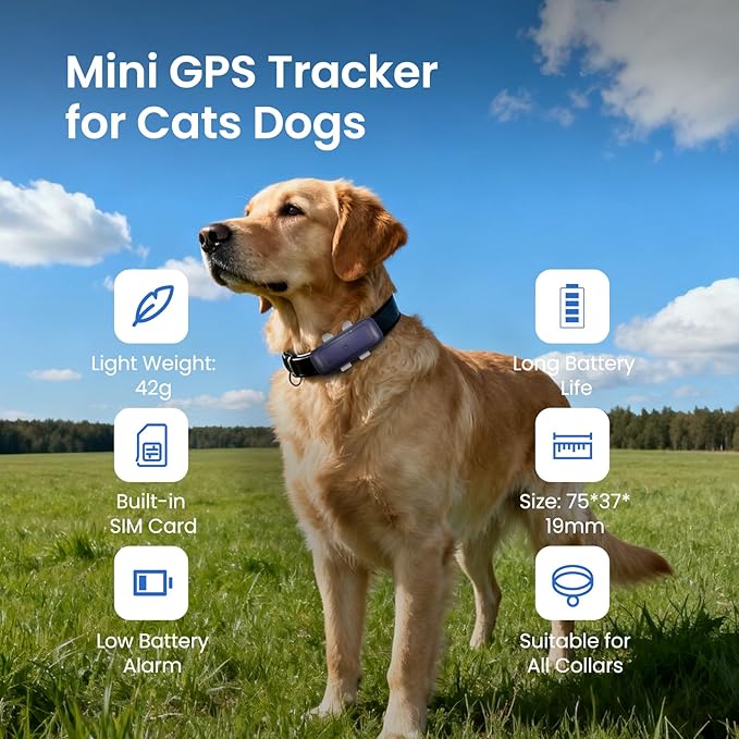 SEEWORLD Cat Tracker 4G Mini GPS Pet Tracker Device for Dogs Cats Real-Time Location, Virtual Fence, 180 Days Location History for 6.5lbs+ Pets, Subscription Required