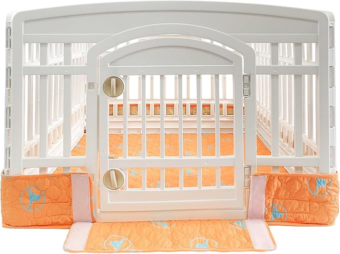 PJYuCien Dog Playpen Bottom Pad Fits for 36 Inch 4 Panels Exercise Pet Pen, Using as a Fence Stabilization and Puppy Pen Mat, Hoop and Loop Design, Orange (Playpen Not Included)