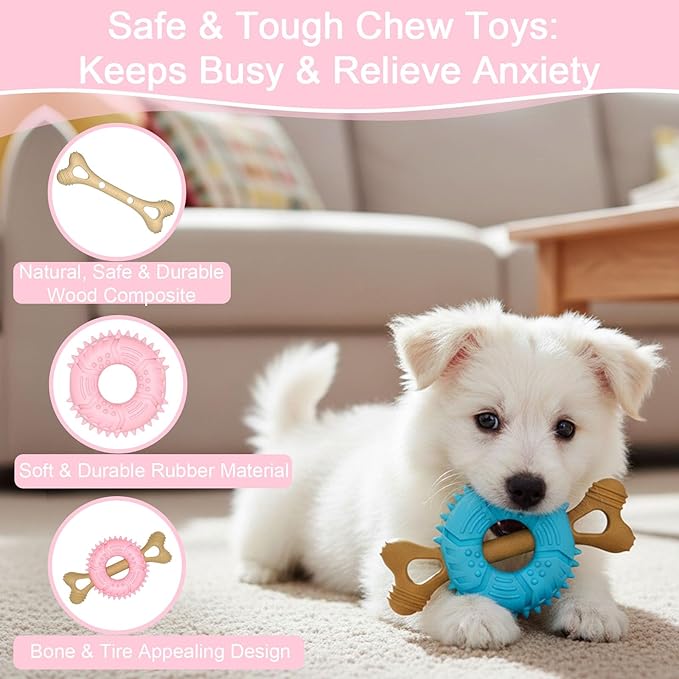 Dog Chew Toys, Indestructible Dog Toys for Aggressive Chewers - Small & Medium Breed, Durable Rubber Chew Bone Toy for Small Dogs, Tough Tire Dog Toy, Puppy toys for Teething, Anxiety & to Keep Busy