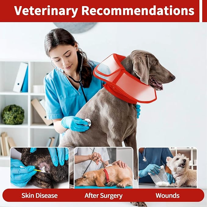 Allroaring Dog Cone Collar, Soft Dog Cones for Medium Dogs After Surgery, Adjustable Pet Cone for Dogs to Stop Licking, Breathable Doggie Elizabethan Collar for Wound Care Spay Neuter, Red M