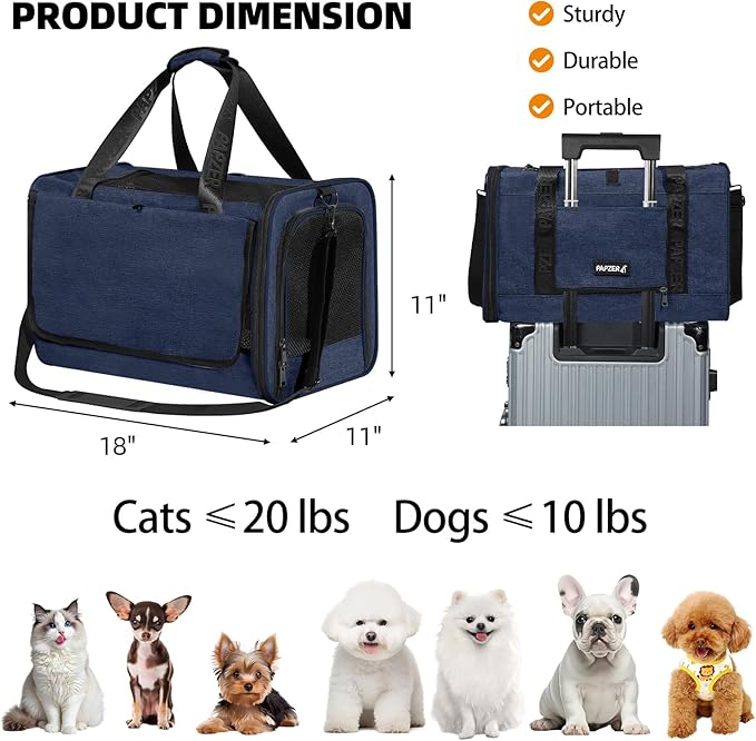 Top Loading Medium Cat Carrier with Private Curtain, Soft-Sided Small Pet Travel Crate Veterinarian, Teacup Poodle Dog Kennel Bag Suitcase Luggage Sleeve, 18x11x11 Inch Navy