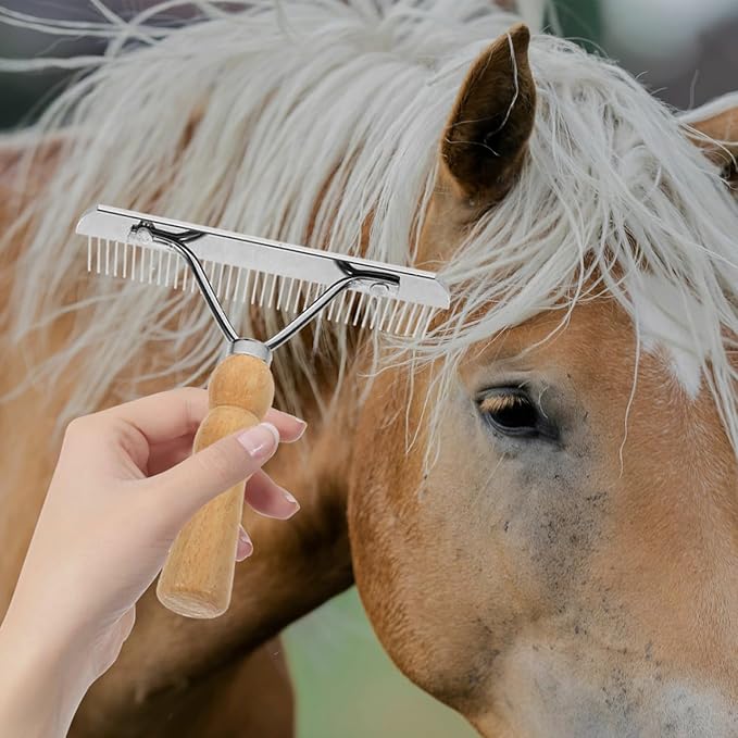 iplusmile Horse Hair Comb with Wooden Handle Ergonomic Non-Slip Pet Grooming Brush for Horses and Dogs Shedding Fur Removal Durable Cleaning Accessory 6.29 Inch